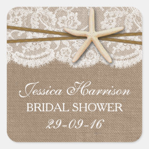 Sticker Carré Fête des mariées Rustique Starfish Beach