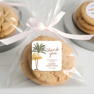 Sticker Carré Fête des mariées tropicale estivale Merci