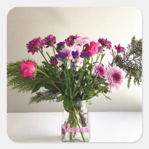 Sticker Carré Fête des mères colorées Mama Bouquet+ Option perso