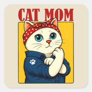 Sticker Carré Fête des mères de maman chats