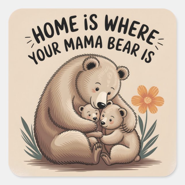 Sticker Carré Fête des Mères Mère Mama Bear (Devant)