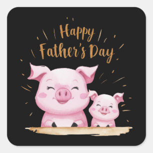 Sticker Carré Fête des pères joyeuse de porc
