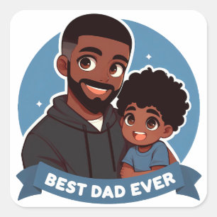 Sticker Carré Fête des pères - Un père noir et son fils