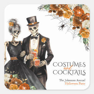 Sticker Carré Fête d'Halloween adulte Costumes et Cocktails