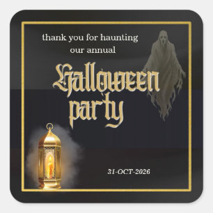 Sticker Carré Fête d'Halloween élégante Lanterne noire dorée