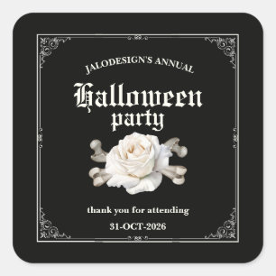 Sticker Carré Fête d'Halloween élégante vintage noire et argenté