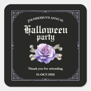Sticker Carré Fête d'Halloween élégante vintage rose noire viole
