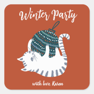 Sticker Carré Fête d'hiver Jouet de Noël Cadeau de chat