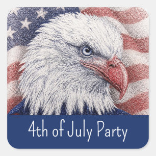 Sticker Carré Fête du 4 juillet Aigle Rouge Blanc Bleu Patriotiq