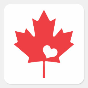 Sticker Carré Fête du Canada Feuille d'érable et coeur canadiens