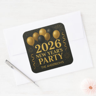 Sticker Carré Fête du Nouvel An 2026 Black And Gold