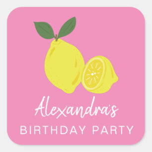 Sticker Carré Fête Élégante aux Citrons Roses et Jaunes