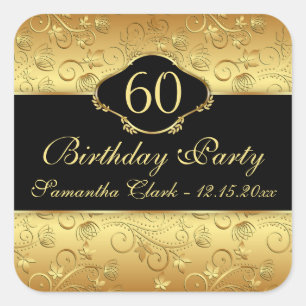 Sticker Carré Fête fleurie d'or 60e anniversaire