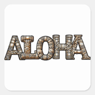 Sticker Carré Fête Hawaïenne Polynésienne Aloha en Bambou