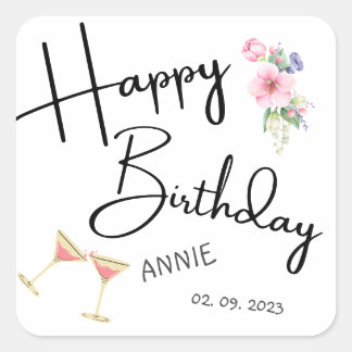 Sticker Carré Fête heureuse moderne personnalisée