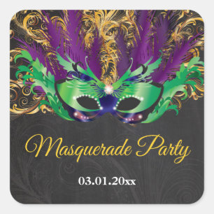 Sticker Carré Fête Mascarade Magique Nuit Verte Purple Or
