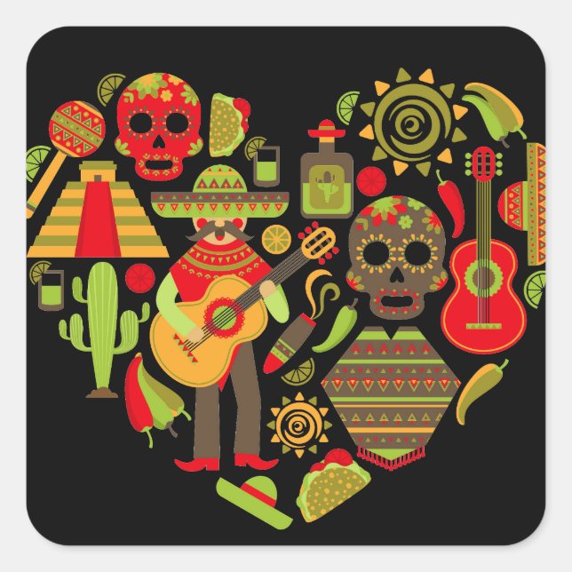 Sticker Carré Fête mexicaine des morts Mexique (Devant)