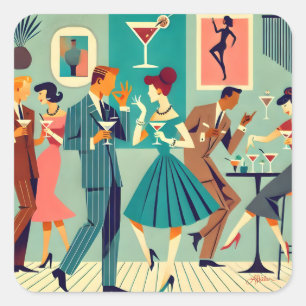Sticker Carré Fête Mid Century Modern La Danse du Martini