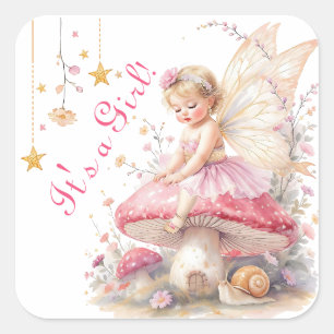 Sticker Carré Fête prénatale pour bébé fille Cottage Core Rose &