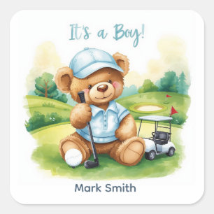 Sticker Carré Fête Prénatale pour Bébé Garçon Golfeur Assiettes