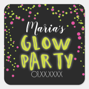 Sticker Carré Fête Rose Jaune Glow
