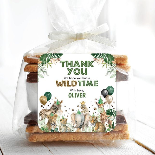 Sticker Carré Fête sauvage Animaux Jungle Boy Fête d'anniversair (Créateur téléchargé)