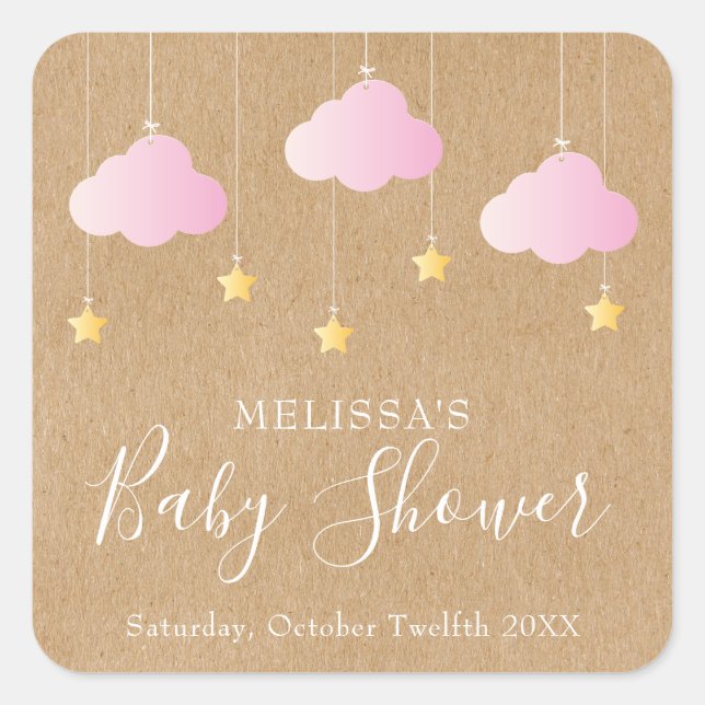 Sticker Carré Fête / Sprinkle Rose Bébé Fille Twinkle Twinkle (Devant)