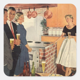 Sticker Carré Fête vintage dans la cuisine, la bière et les amus
