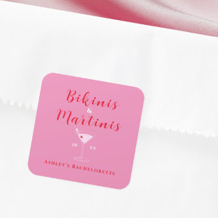 Sticker Carré Fêtes de Fiançailles Rose et Rouge Bikinis et Mart
