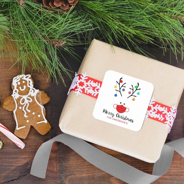 Sticker Carré Fêtes modernes Whimssar Reinder masqué Noël (Créateur téléchargé)