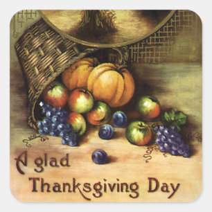 Sticker Carré Fêtes Vintage, un jour de Thanksgiving heureux