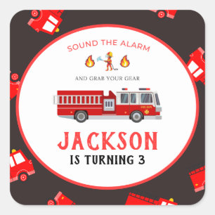 Sticker Carré Feu camion Anniversaire