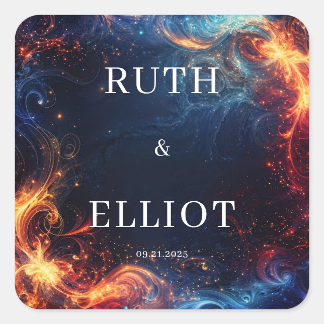 Sticker Carré Feu Céleste Glace Résumé Tourbillon Galaxie Mariag (Devant)