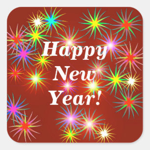 Sticker Carré Feu d'artifice du Nouvel An Flash en rouge