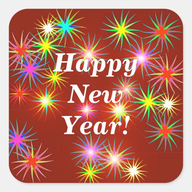 Sticker Carré Feu d'artifice du Nouvel An Flash en rouge (Devant)
