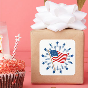 Sticker Carré Feu d'artifice en étoile explosante drapeau améric