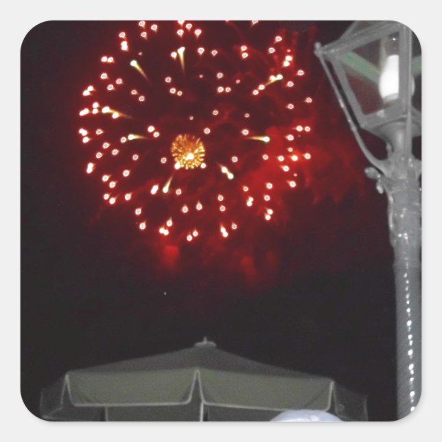 Sticker Carré Feu d'artifice rouge avec image Lamppost (Devant)