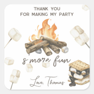 Sticker Carré Feu de camp d'anniversaire S'more aquarelle Merci