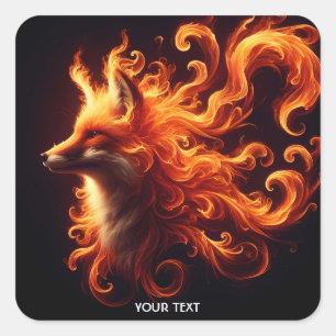 Sticker Carré Feu de renard orange mignon Imaginaire