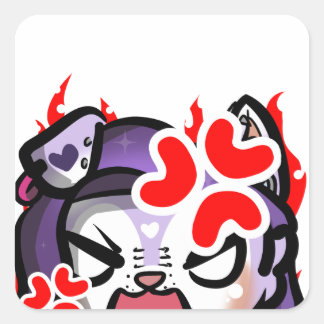 Sticker Carré Feu violet en colère Fille Chibi Anime Emote