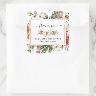Sticker Carré Feuillage Floral d'Hiver   Cadeau de Baby Shower