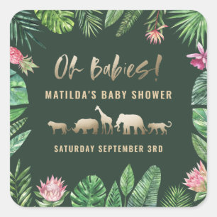 Sticker Carré Feuillage tropical + partie de baby shower