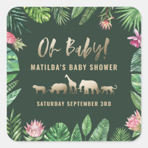 Sticker Carré Feuillage tropical + partie de baby shower
