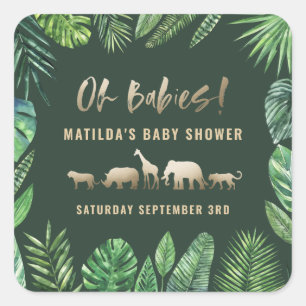 Sticker Carré Feuillage tropical + partie de baby shower