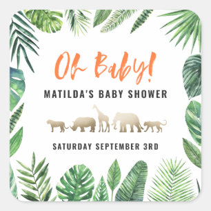 Sticker Carré Feuillage tropical + partie de baby shower