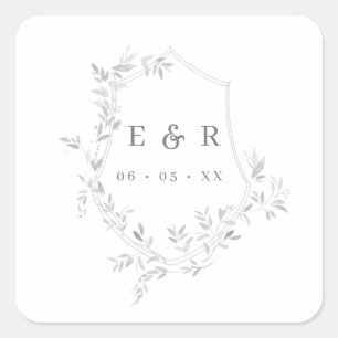 Sticker Carré Feuille classique Crest Monogramme Mariage