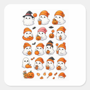 Sticker Carré Feuille d'autocollants Cute Kawaii Ghost Halloween