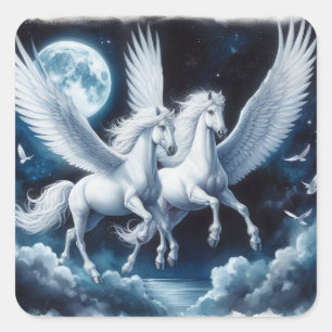 Sticker Carré Feuille d'autocollants Paire de Pégase dans le cie