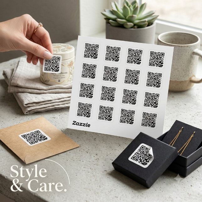Sticker Carré Feuille d'autocollants ronds classiques de code QR (Custom QR Code Classic Round Sticker Sheet)