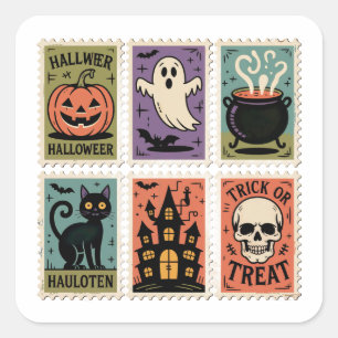 Sticker Carré Feuille d'autocollants timbres Halloween Vintage É